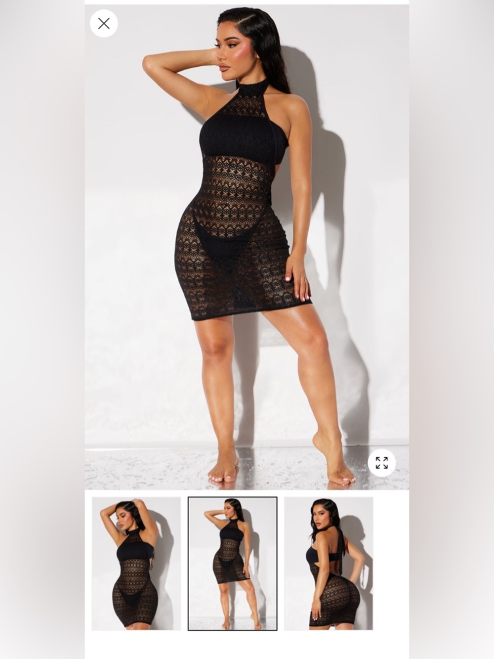 Fashion Nova Black Halter Neck Lace Dress Cover Up
